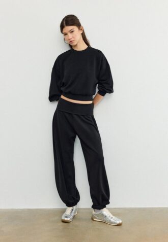 Pantalones jogger tipo globo de tacto suave con cintura remangada