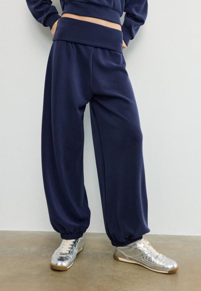 Pantalones jogger tipo globo de tacto suave con cintura remangada Pantalones jogger tipo globo de tacto suave con cintura remangada