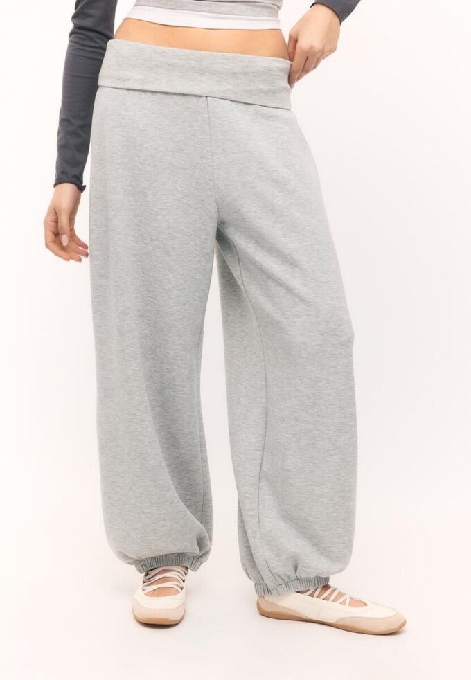 Pantalones jogger tipo globo de tacto suave con cintura remangada Pantalones jogger tipo globo de tacto suave con cintura remangada