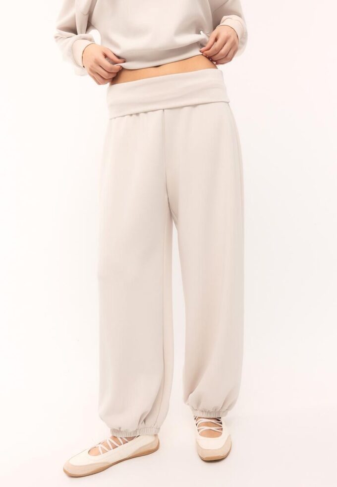 Pantalones jogger tipo globo de tacto suave con cintura remangada Pantalones jogger tipo globo de tacto suave con cintura remangada