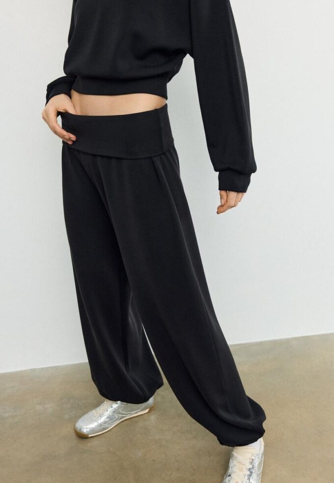 Pantalones jogger tipo globo de tacto suave con cintura remangada Pantalones jogger tipo globo de tacto suave con cintura remangada