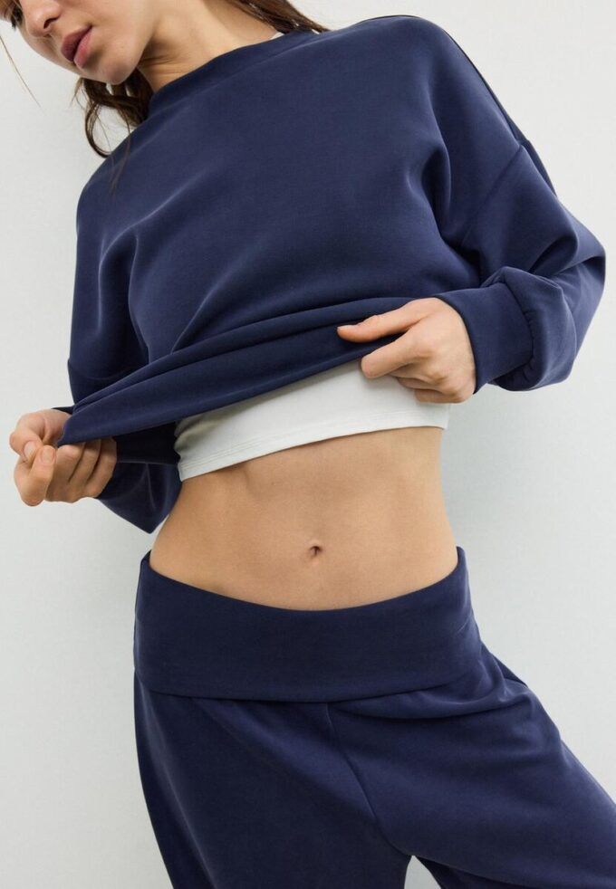 Pantalones jogger tipo globo de tacto suave con cintura remangada Pantalones jogger tipo globo de tacto suave con cintura remangada