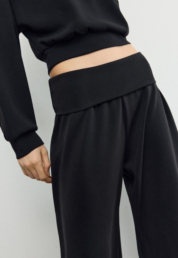 Pantalones jogger tipo globo de tacto suave con cintura remangada Pantalones jogger tipo globo de tacto suave con cintura remangada