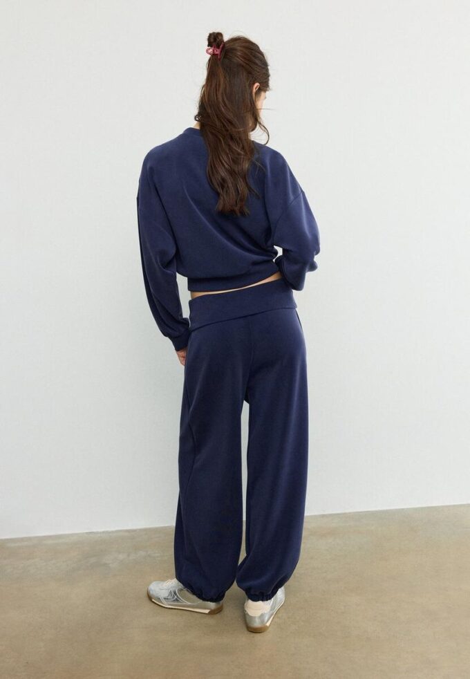 Pantalones jogger tipo globo de tacto suave con cintura remangada Pantalones jogger tipo globo de tacto suave con cintura remangada