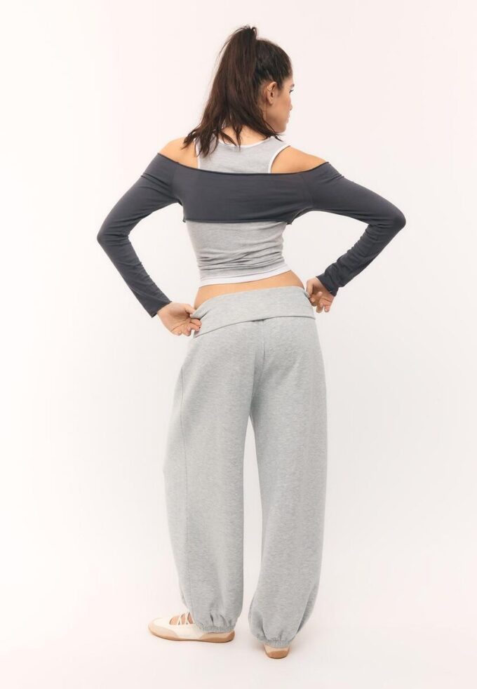 Pantalones jogger tipo globo de tacto suave con cintura remangada Pantalones jogger tipo globo de tacto suave con cintura remangada