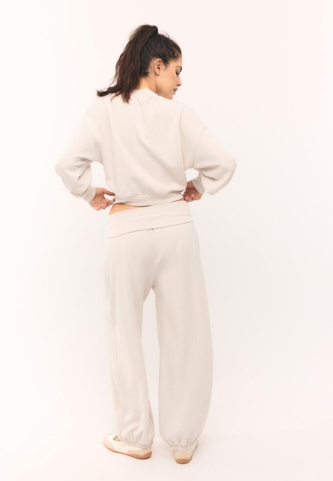 Pantalones jogger tipo globo de tacto suave con cintura remangada Pantalones jogger tipo globo de tacto suave con cintura remangada
