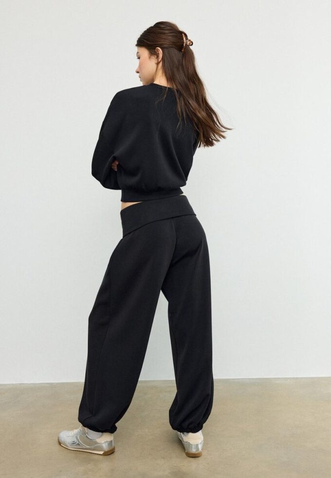 Pantalones jogger tipo globo de tacto suave con cintura remangada Pantalones jogger tipo globo de tacto suave con cintura remangada