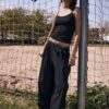 Pantalones joggers palazzo con cintura elástica de tacto suave Pantalones joggers palazzo con cintura elástica de tacto suave