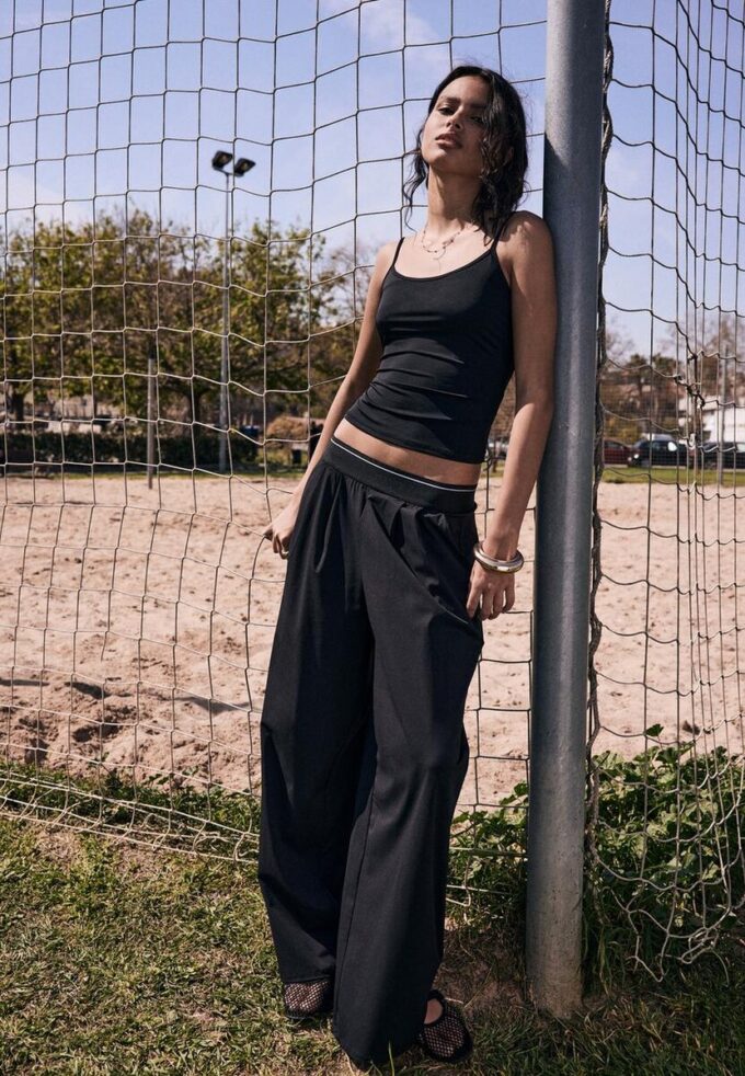 Pantalones joggers palazzo con cintura elástica de tacto suave Pantalones joggers palazzo con cintura elástica de tacto suave