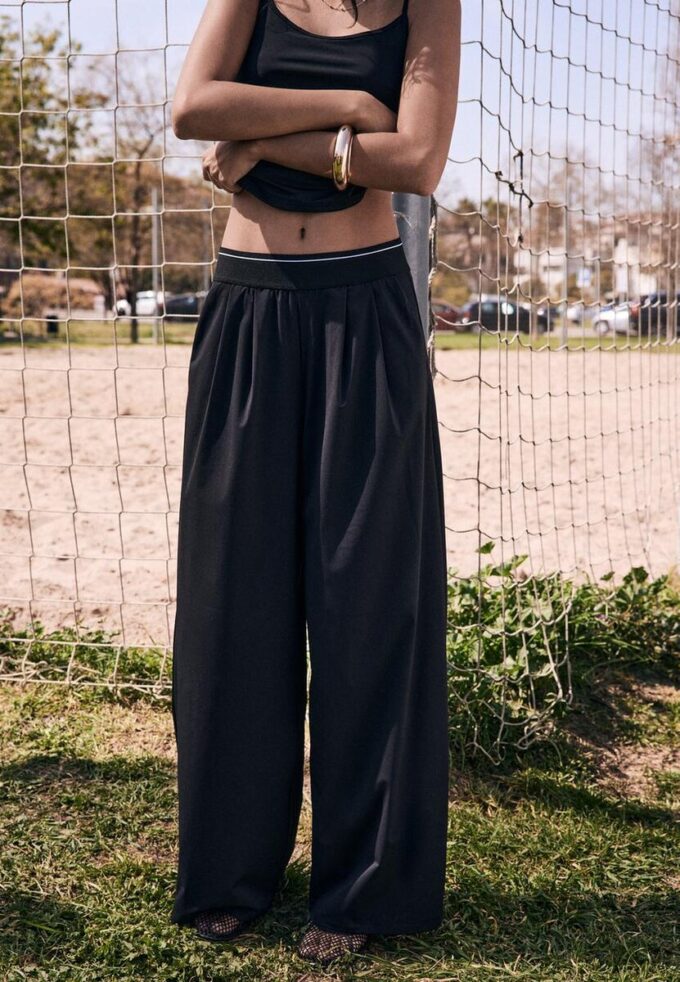 Pantalones joggers palazzo con cintura elástica de tacto suave Pantalones joggers palazzo con cintura elástica de tacto suave