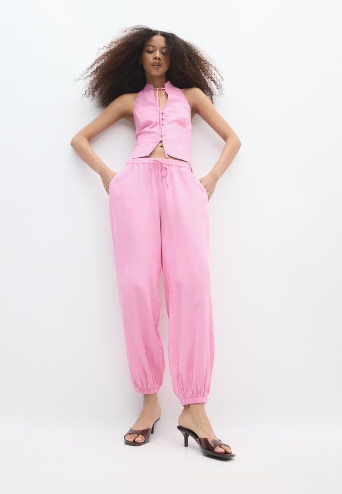 Pantalones sarouel con efecto lino Pantalones sarouel con efecto lino