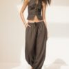 Pantalones sarouel con efecto lino Pantalones sarouel con efecto lino