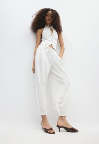 Pantalones sarouel con efecto lino