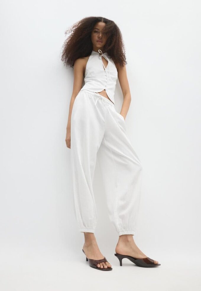 Pantalones sarouel con efecto lino Pantalones sarouel con efecto lino