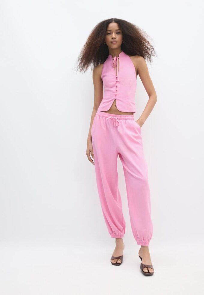 Pantalones sarouel con efecto lino Pantalones sarouel con efecto lino