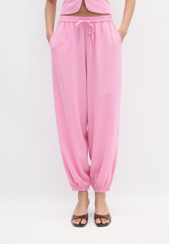 Pantalones sarouel con efecto lino Pantalones sarouel con efecto lino