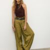 Pantalones sarouel de satén con cinturón Pantalones sarouel de satén con cinturón