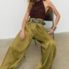 Pantalones sarouel de satén con cinturón Pantalones sarouel de satén con cinturón
