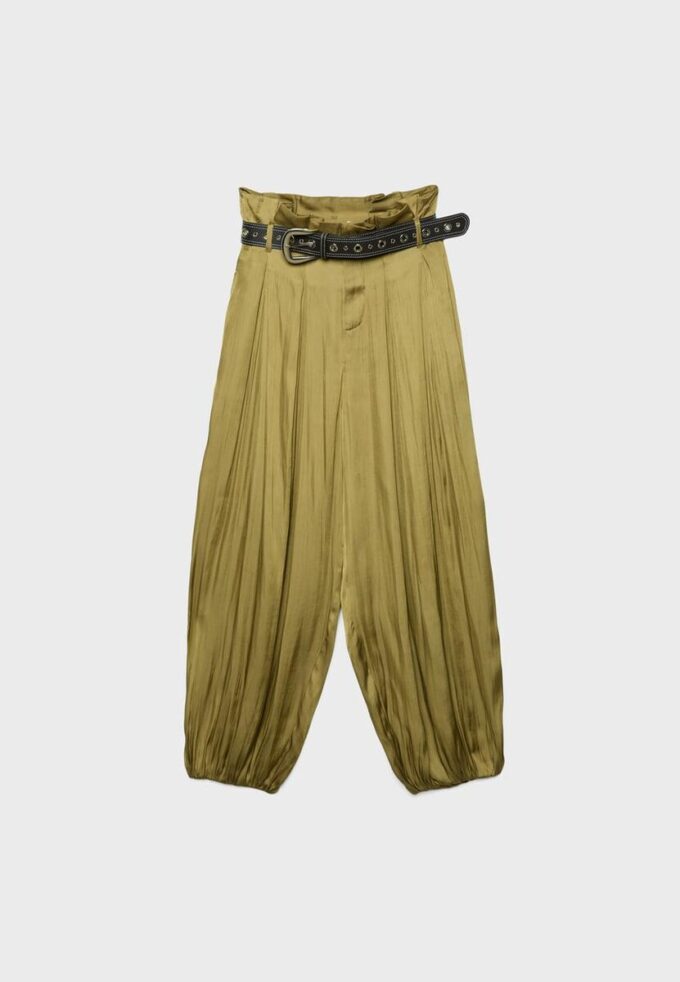 Pantalones sarouel de satén con cinturón Pantalones sarouel de satén con cinturón