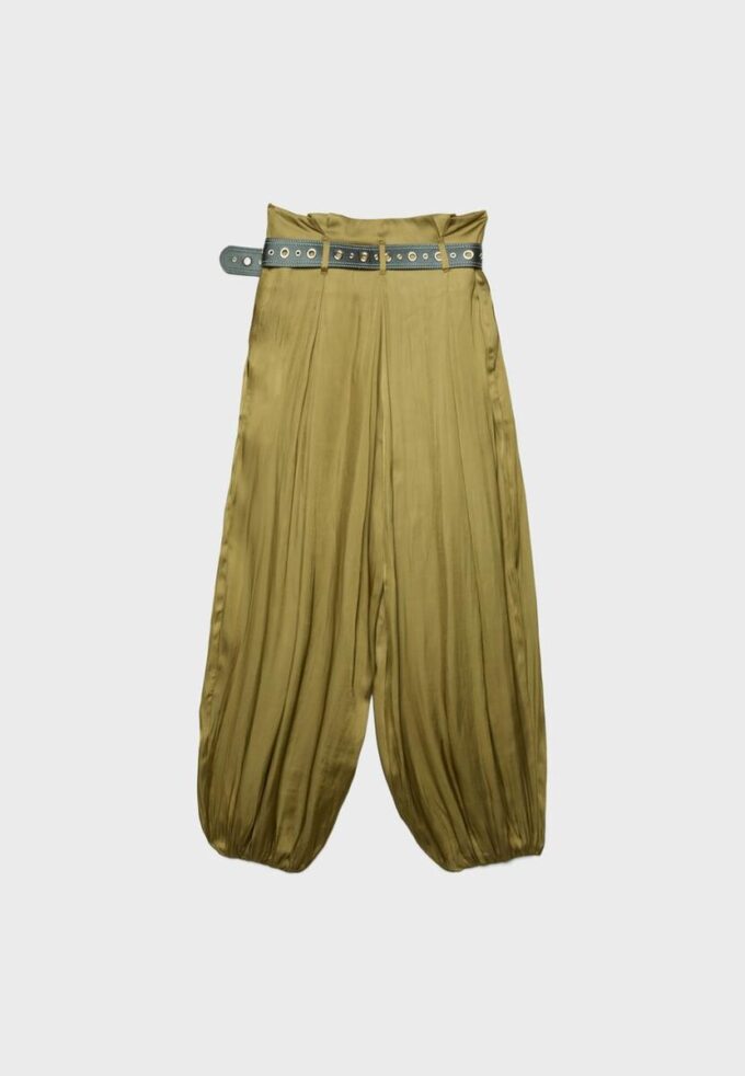 Pantalones sarouel de satén con cinturón Pantalones sarouel de satén con cinturón