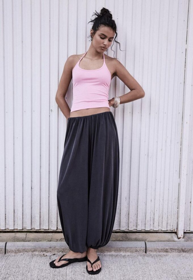 Pantalones tipo globo fluidos de tacto suave Pantalones tipo globo fluidos de tacto suave