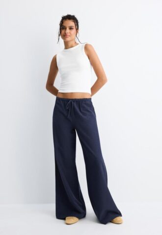 Pantalones Wide Leg con efecto lino
