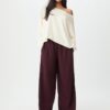 Pantalones Wide Leg de felpa con detalle de ribete Pantalones Wide Leg de felpa con detalle de ribete