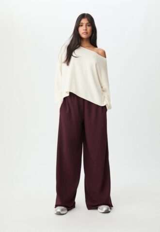 Pantalones Wide Leg de felpa con detalle de ribete
