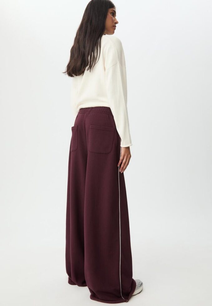 Pantalones Wide Leg de felpa con detalle de ribete Pantalones Wide Leg de felpa con detalle de ribete