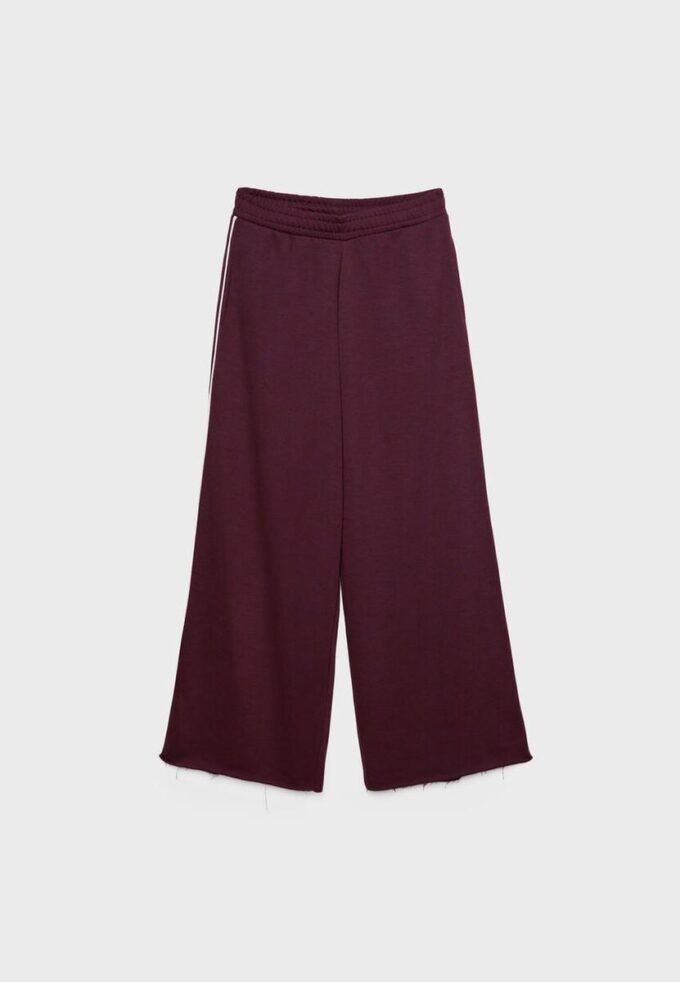 Pantalones Wide Leg de felpa con detalle de ribete Pantalones Wide Leg de felpa con detalle de ribete