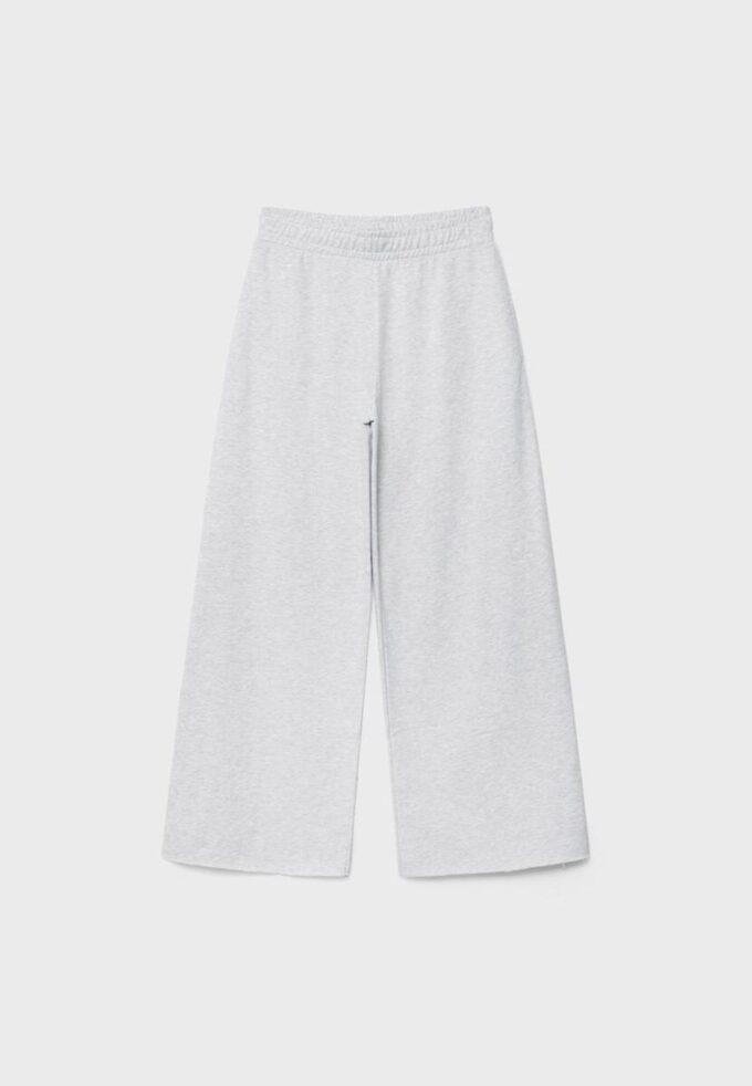 Pantalones Wide Leg de felpa con detalle de ribete Pantalones Wide Leg de felpa con detalle de ribete