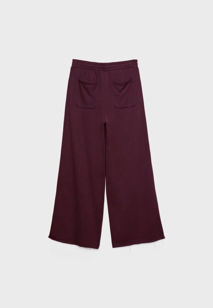 Pantalones Wide Leg de felpa con detalle de ribete Pantalones Wide Leg de felpa con detalle de ribete