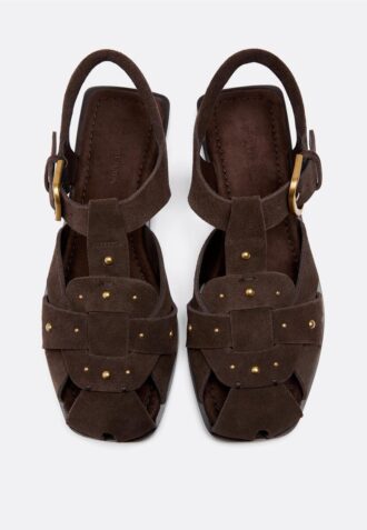 Sandalias de jaula de piel con tachuelas