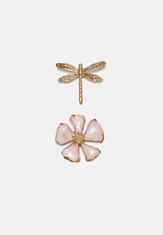 Set de 2 broches de libélula y flor