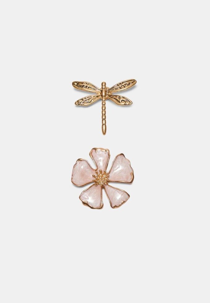 Set de 2 broches de libélula y flor