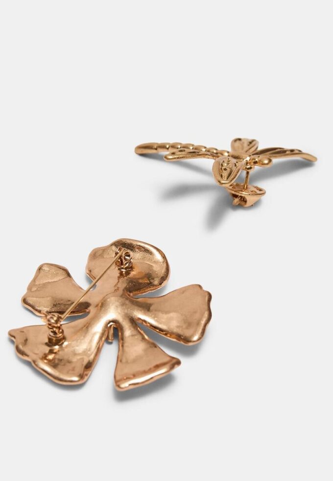 Set de 2 broches de libélula y flor