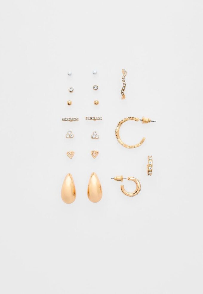Set de 9 pares de mini pendientes en forma de lágrima