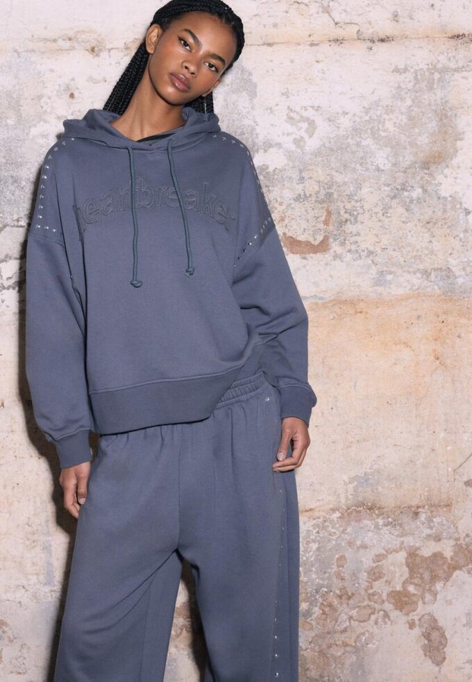 Sudadera con capucha bordada y tachuelas Sudadera con capucha bordada y tachuelas