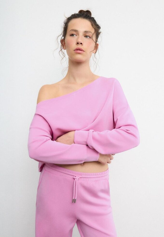 Sudadera con hombros descubiertos de tacto suave Sudadera con hombros descubiertos de tacto suave