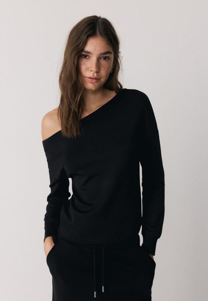 Sudadera con hombros descubiertos de tacto suave Sudadera con hombros descubiertos de tacto suave