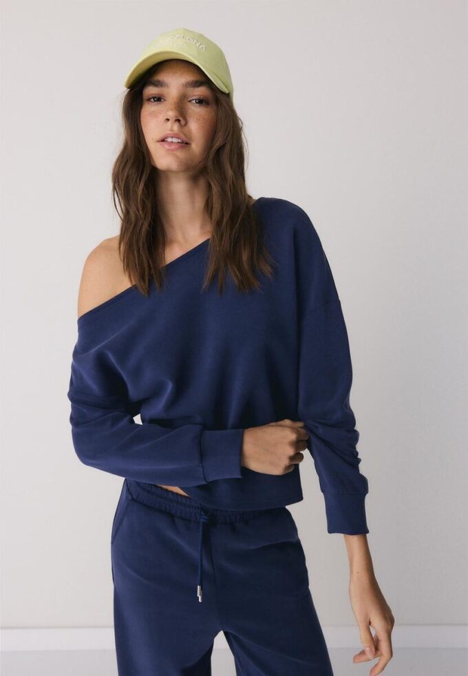 Sudadera con hombros descubiertos de tacto suave Sudadera con hombros descubiertos de tacto suave
