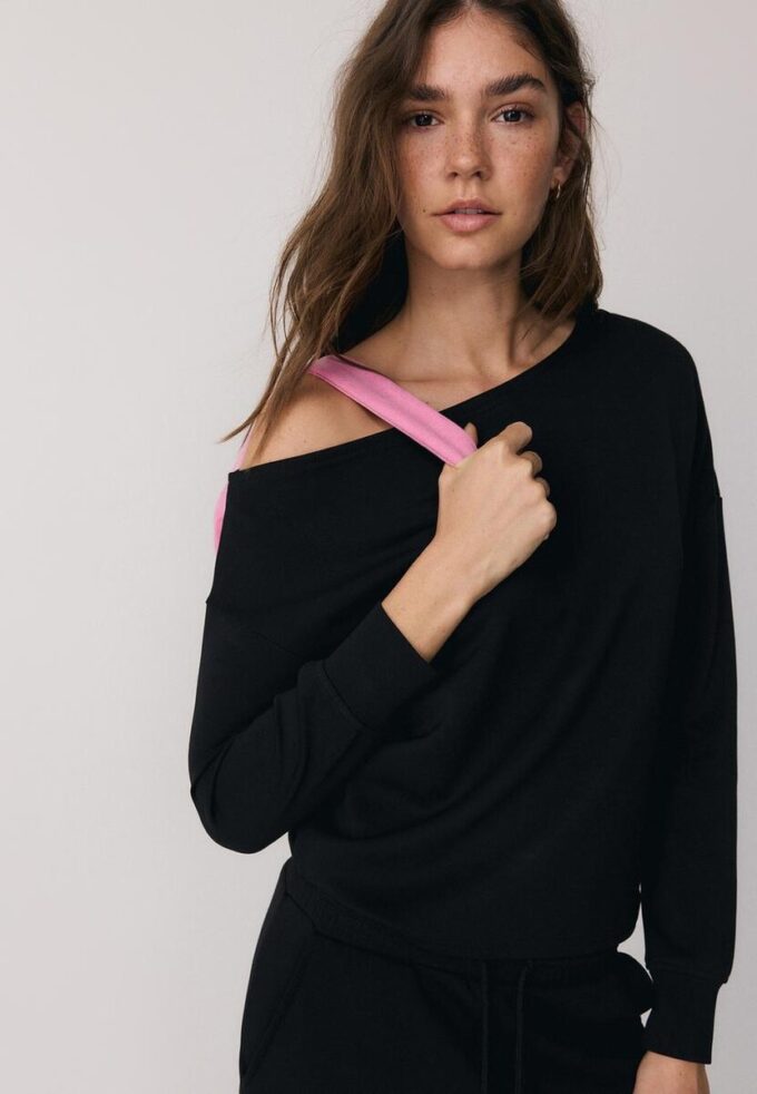 Sudadera con hombros descubiertos de tacto suave Sudadera con hombros descubiertos de tacto suave