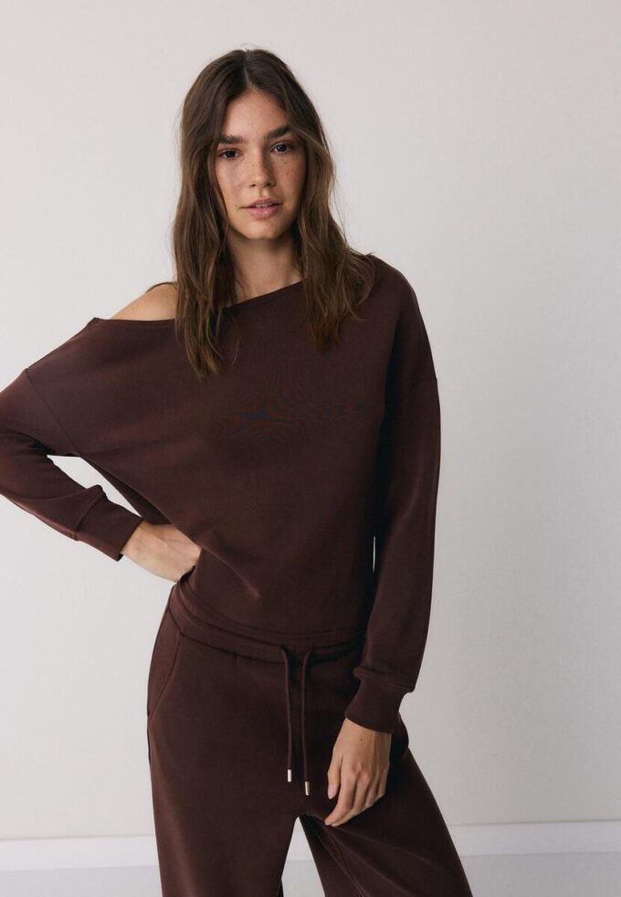 Sudadera con hombros descubiertos de tacto suave Sudadera con hombros descubiertos de tacto suave