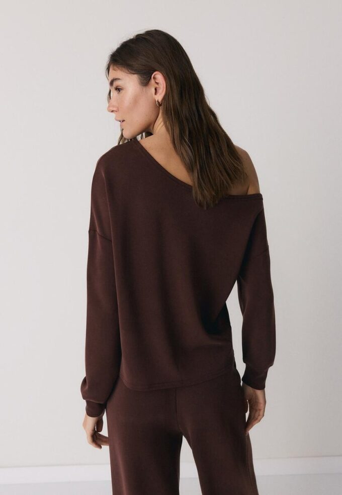 Sudadera con hombros descubiertos de tacto suave Sudadera con hombros descubiertos de tacto suave