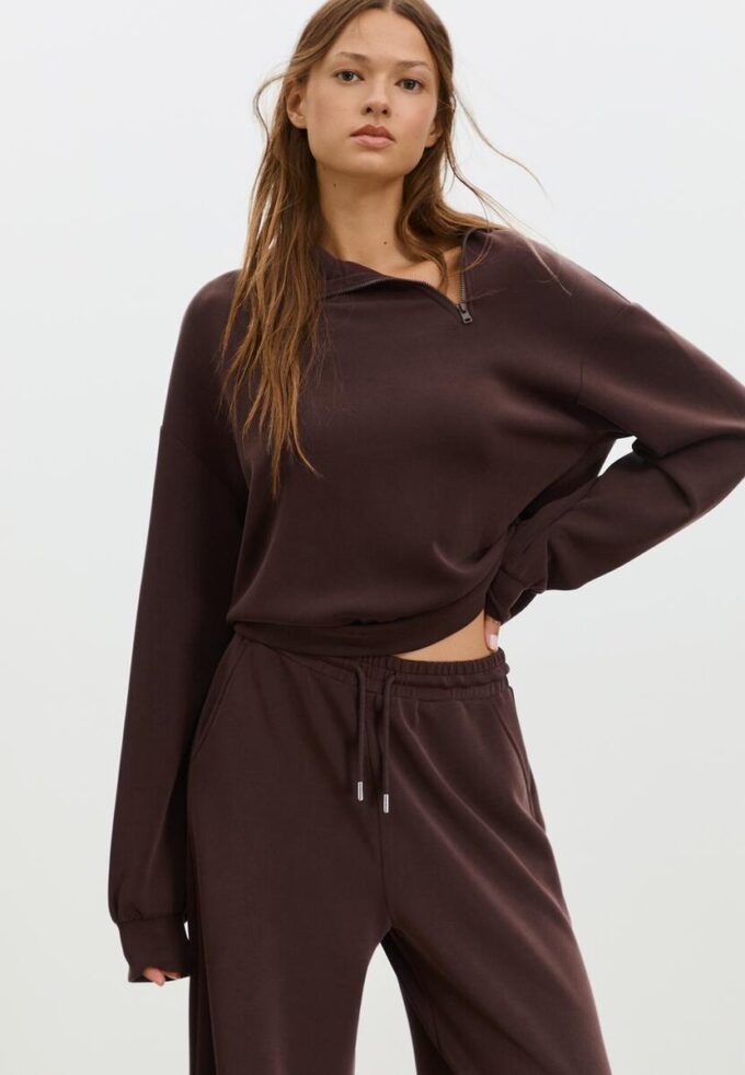 Sudadera de tacto suave con cremallera lateral Sudadera de tacto suave con cremallera lateral