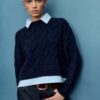 Suéter de punto de dos tejidos con cuello desmontable Suéter de punto de dos tejidos con cuello desmontable