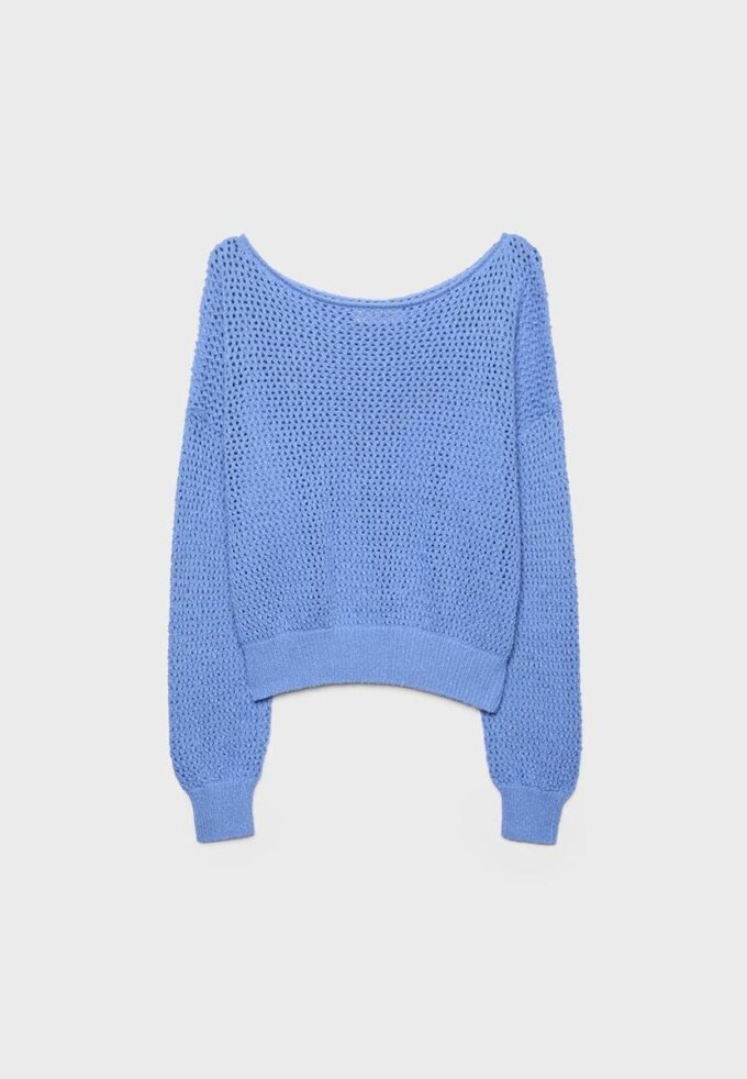 Suéter de punto de malla con cuello barco Suéter de punto de malla con cuello barco
