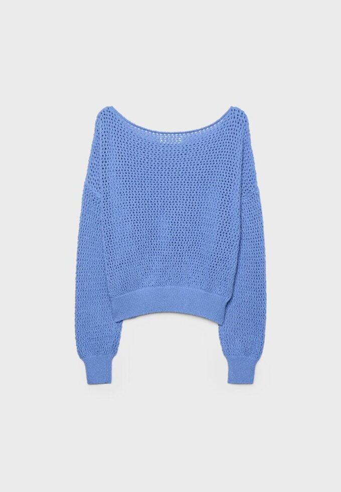 Suéter de punto de malla con cuello barco Suéter de punto de malla con cuello barco