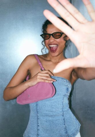Top bustier de denim brillante