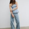 Top bustier de denim brillante